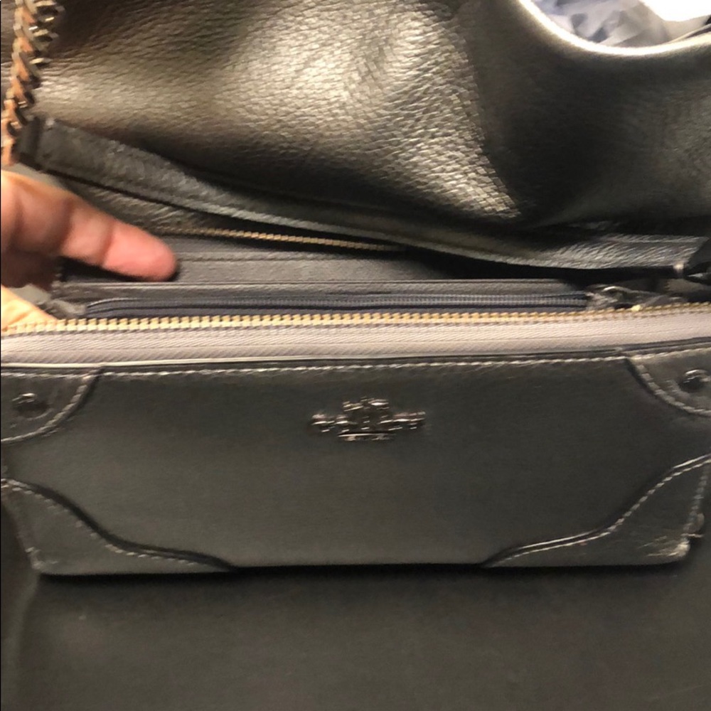 Silver, pebbled leather, Coach Edie bag and wallet